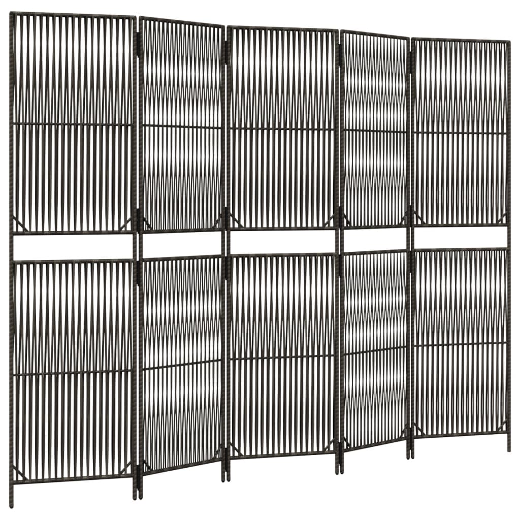Vidaxl kamerscherm 5 panelen poly rattan grijs