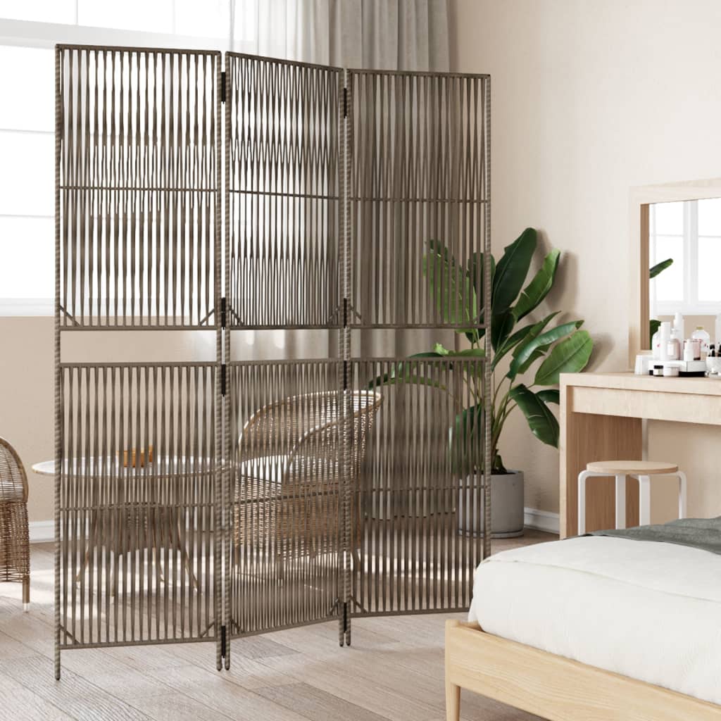 Vidaxl kamerscherm 3 panelen poly rattan grijs