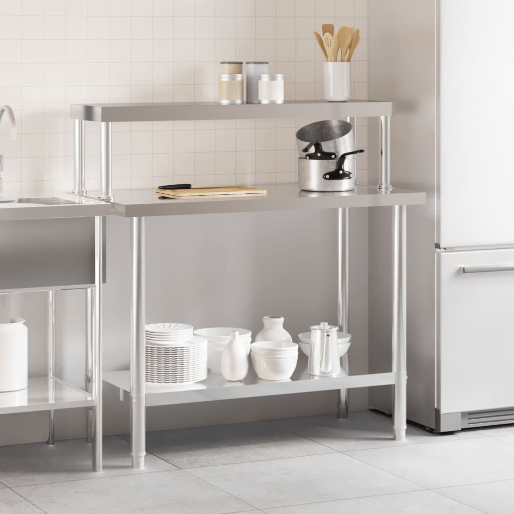 Vidaxl keukenwerktafel met bovenschap 110x55x120 cm roestvrij staal
