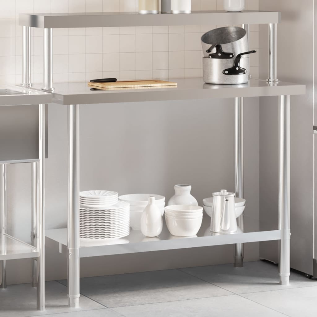 Vidaxl keukenwerktafel met bovenschap 110x55x120 cm roestvrij staal