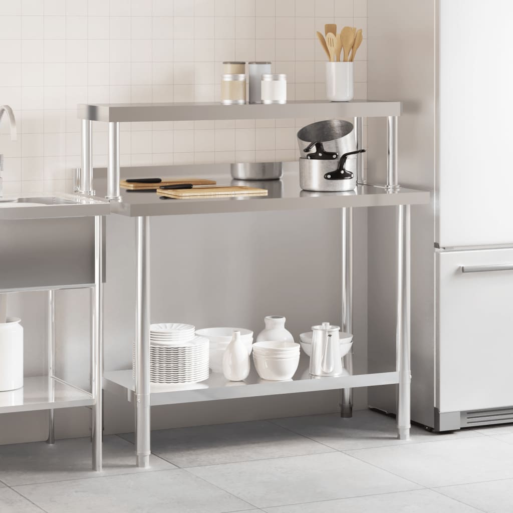 Vidaxl keukenwerktafel met bovenschap 110x55x120 cm roestvrij staal