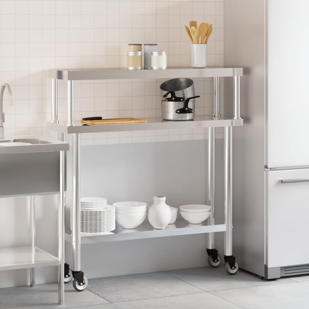 Vidaxl keukenwerktafel met bovenschap 110x30x120 cm roestvrij staal