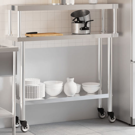 Vidaxl keukenwerktafel met bovenschap 110x30x120 cm roestvrij staal