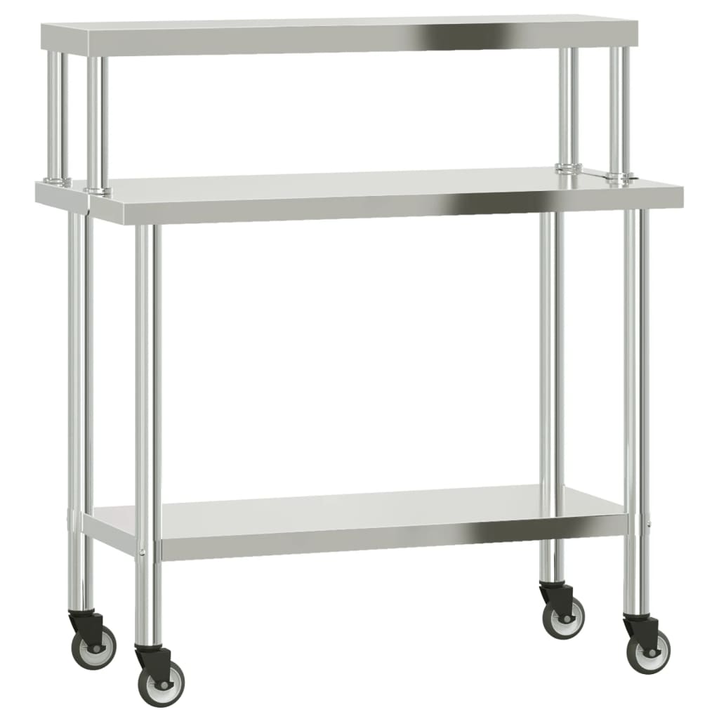 Vidaxl keukenwerktafel met bovenschap 110x55x120 cm roestvrij staal