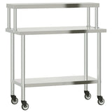 Vidaxl keukenwerktafel met bovenschap 110x55x120 cm roestvrij staal