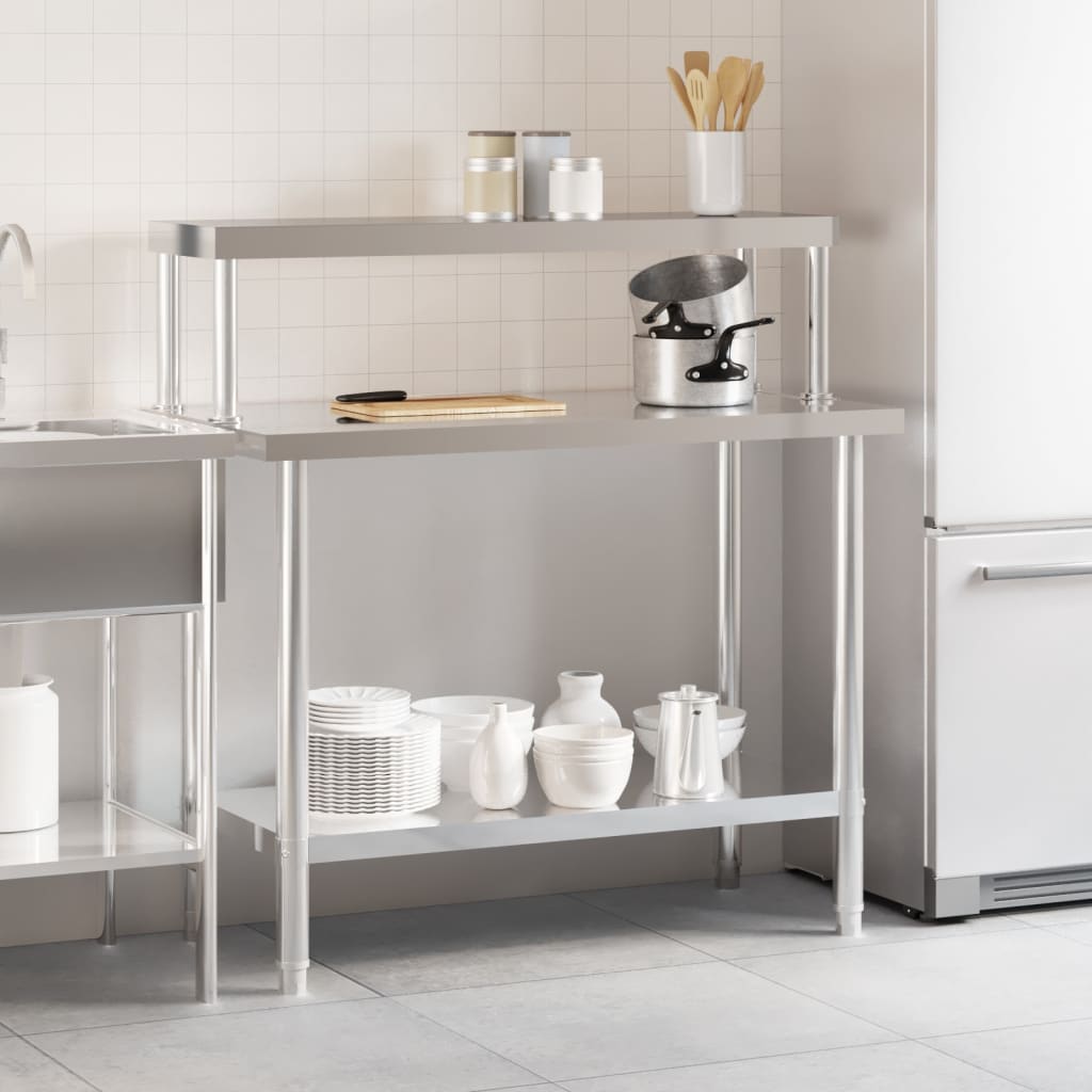 Vidaxl keukenwerktafel met bovenschap 110x55x120 cm roestvrij staal