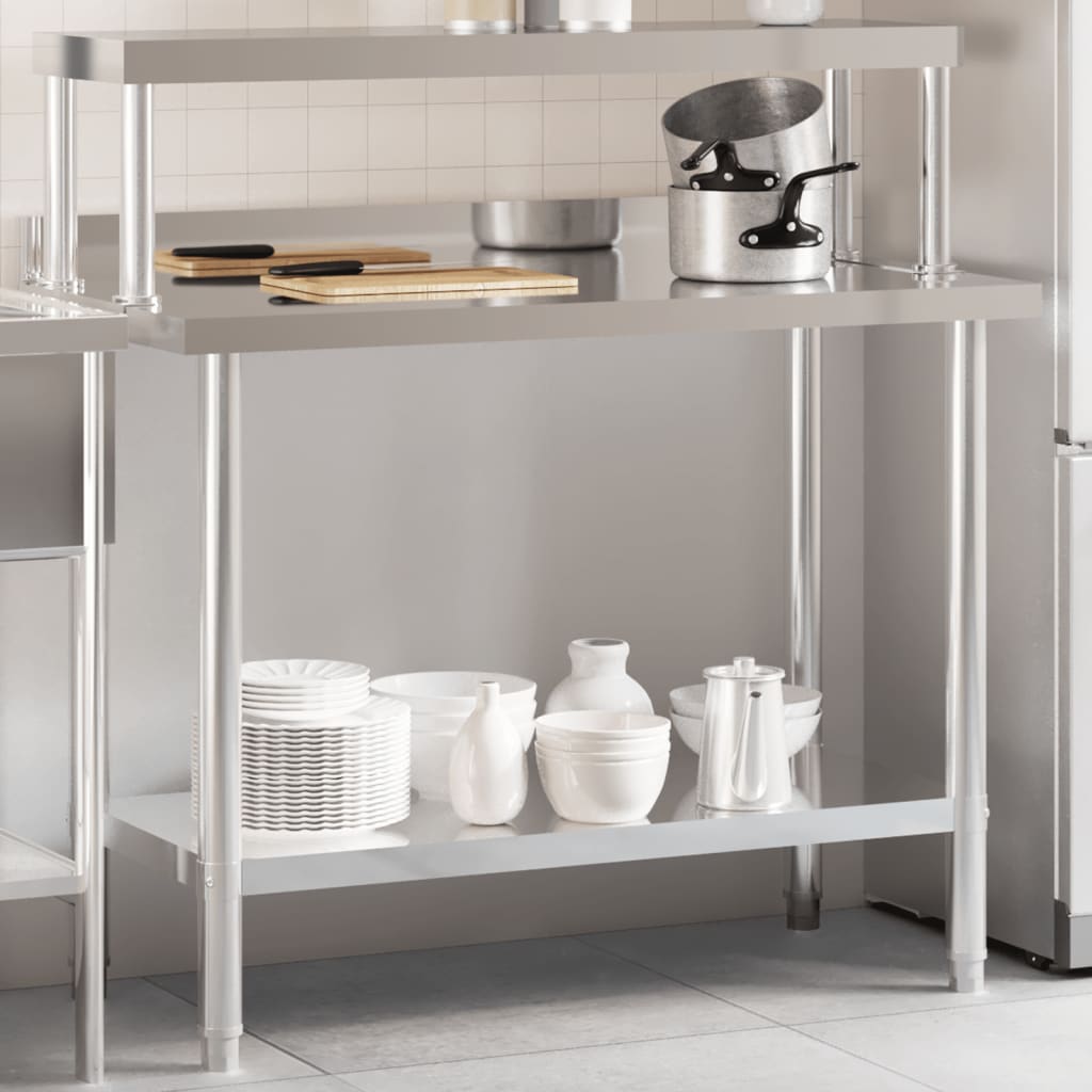 Vidaxl keukenwerktafel met bovenschap 110x55x120 cm roestvrij staal