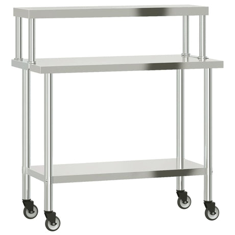 Vidaxl keukenwerktafel met bovenschap 110x55x120 cm roestvrij staal