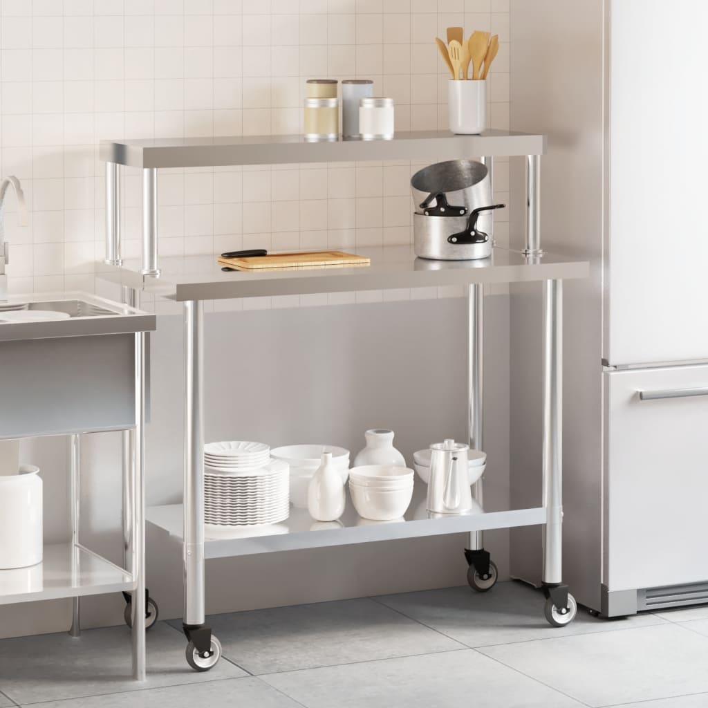 Vidaxl keukenwerktafel met bovenschap 110x55x120 cm roestvrij staal