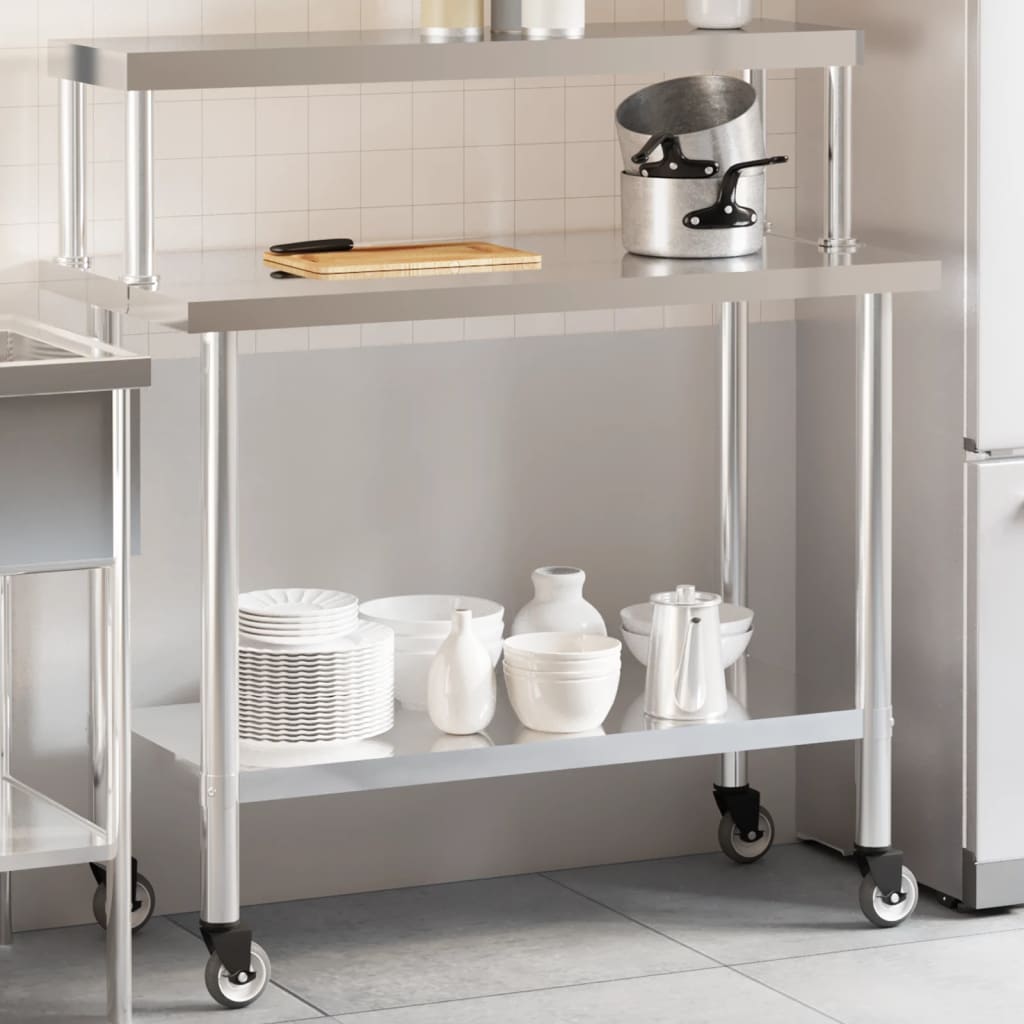 Vidaxl keukenwerktafel met bovenschap 110x55x120 cm roestvrij staal