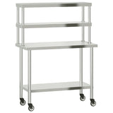 Vidaxl keukenwerktafel met bovenschap 110x55x150 cm roestvrij staal