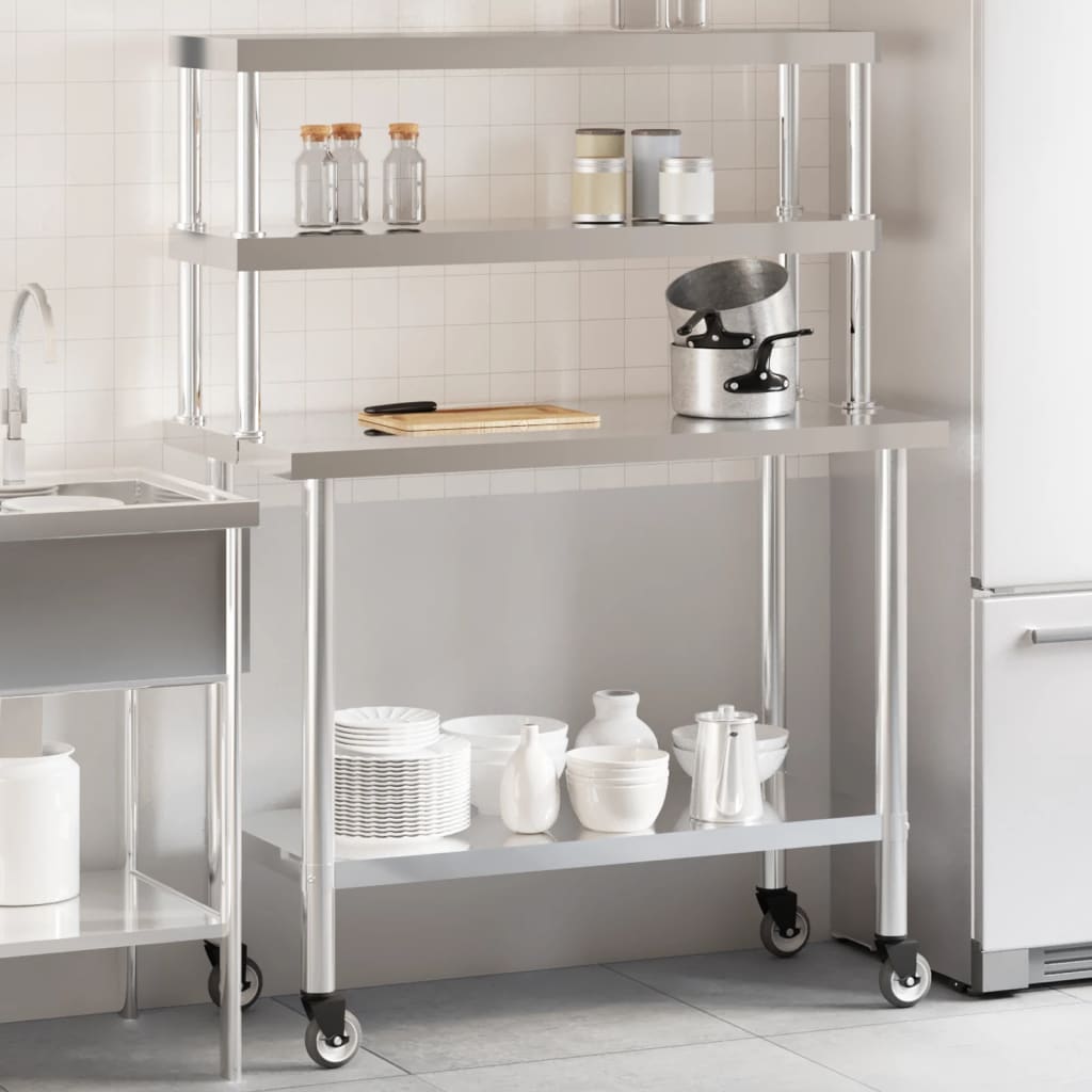 Vidaxl keukenwerktafel met bovenschap 110x55x150 cm roestvrij staal