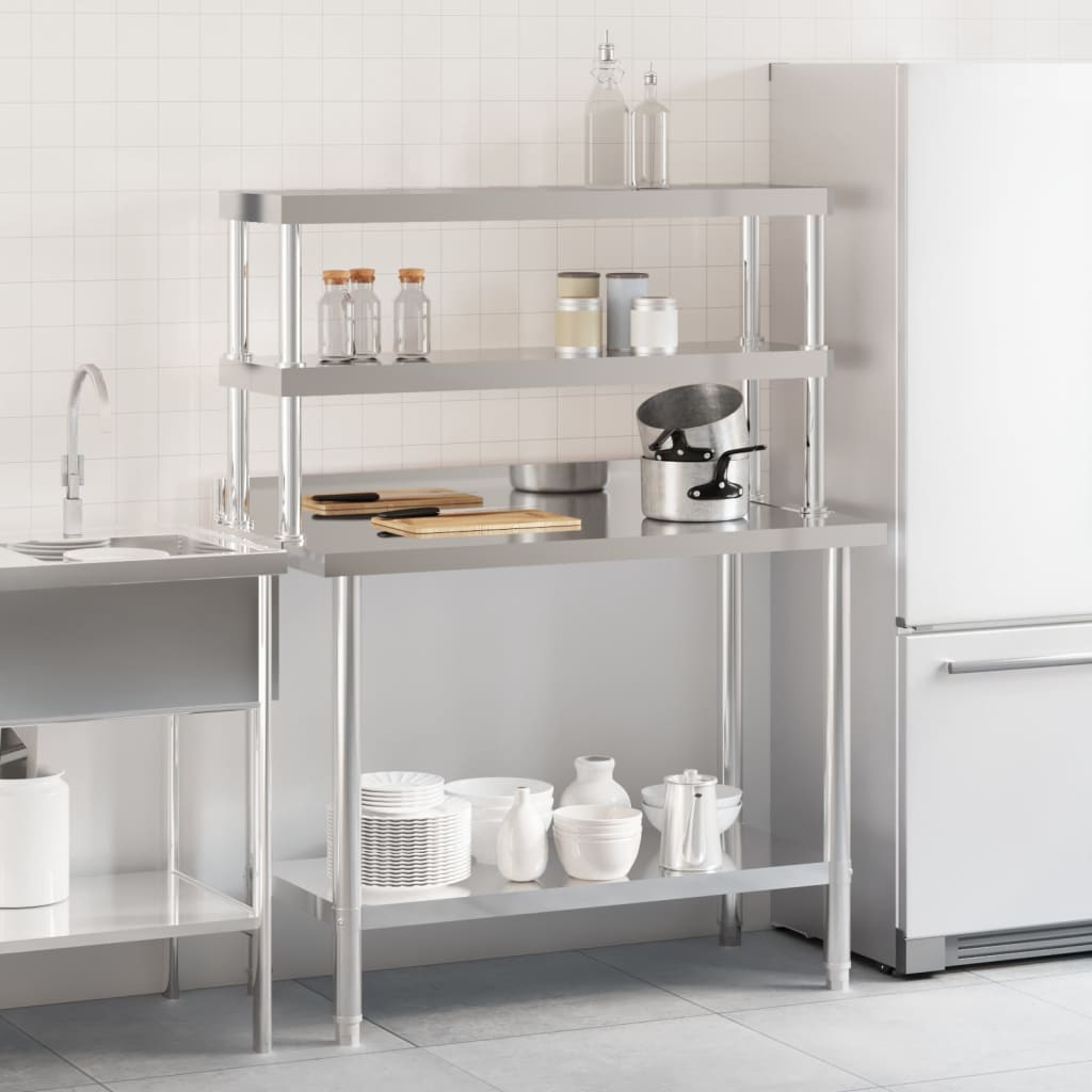 Vidaxl keukenwerktafel met bovenschap 110x55x150 cm roestvrij staal