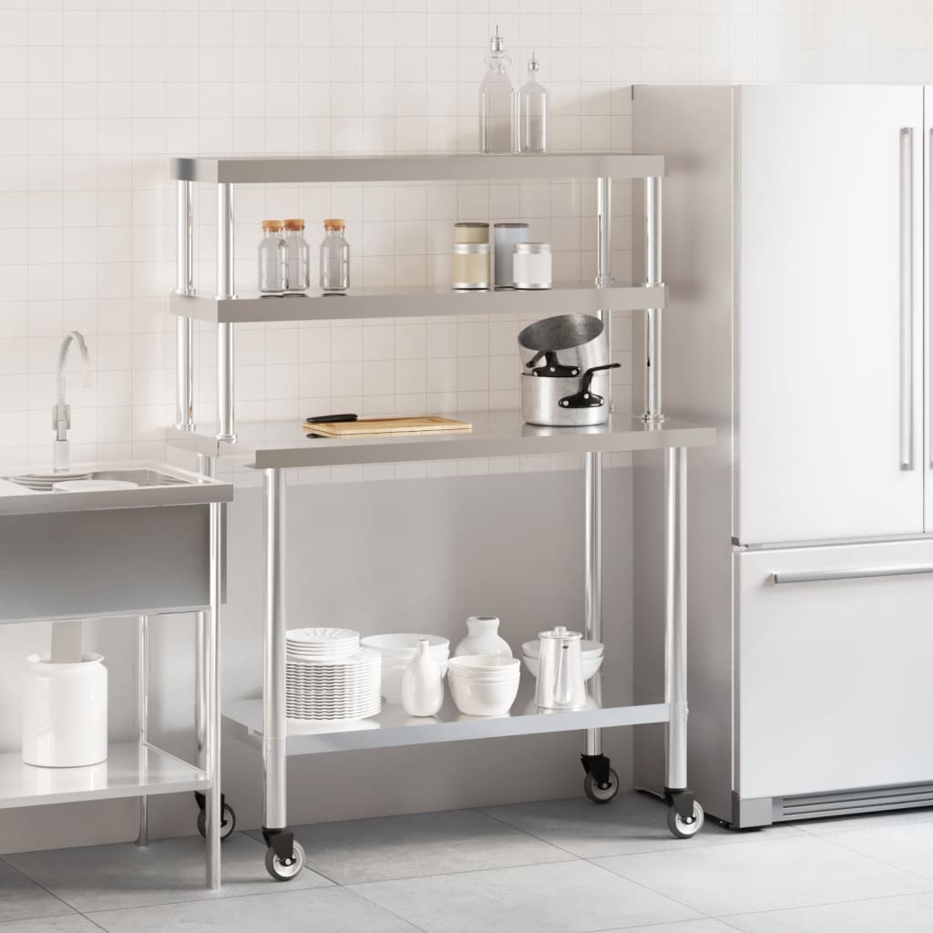 Vidaxl keukenwerktafel met bovenschap 110x55x150 cm roestvrij staal