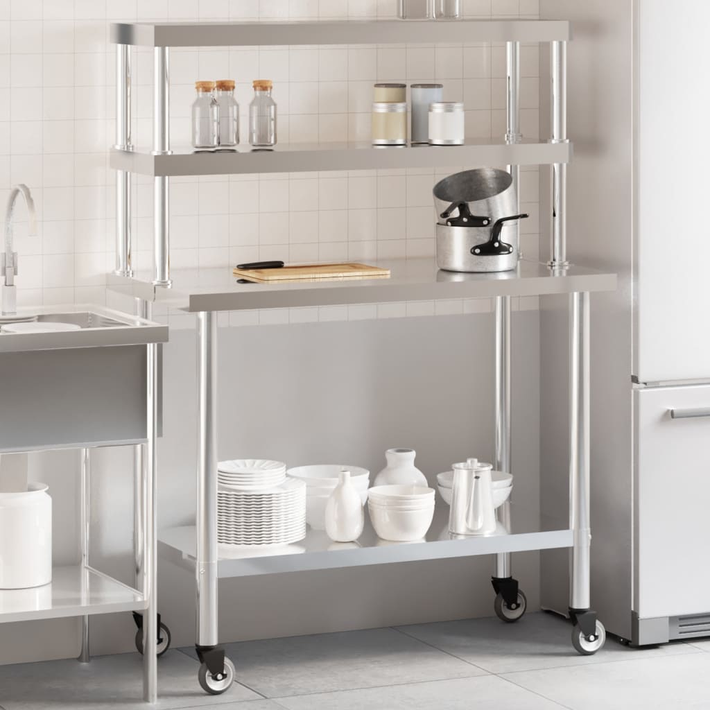 Vidaxl keukenwerktafel met bovenschap 110x55x150 cm roestvrij staal