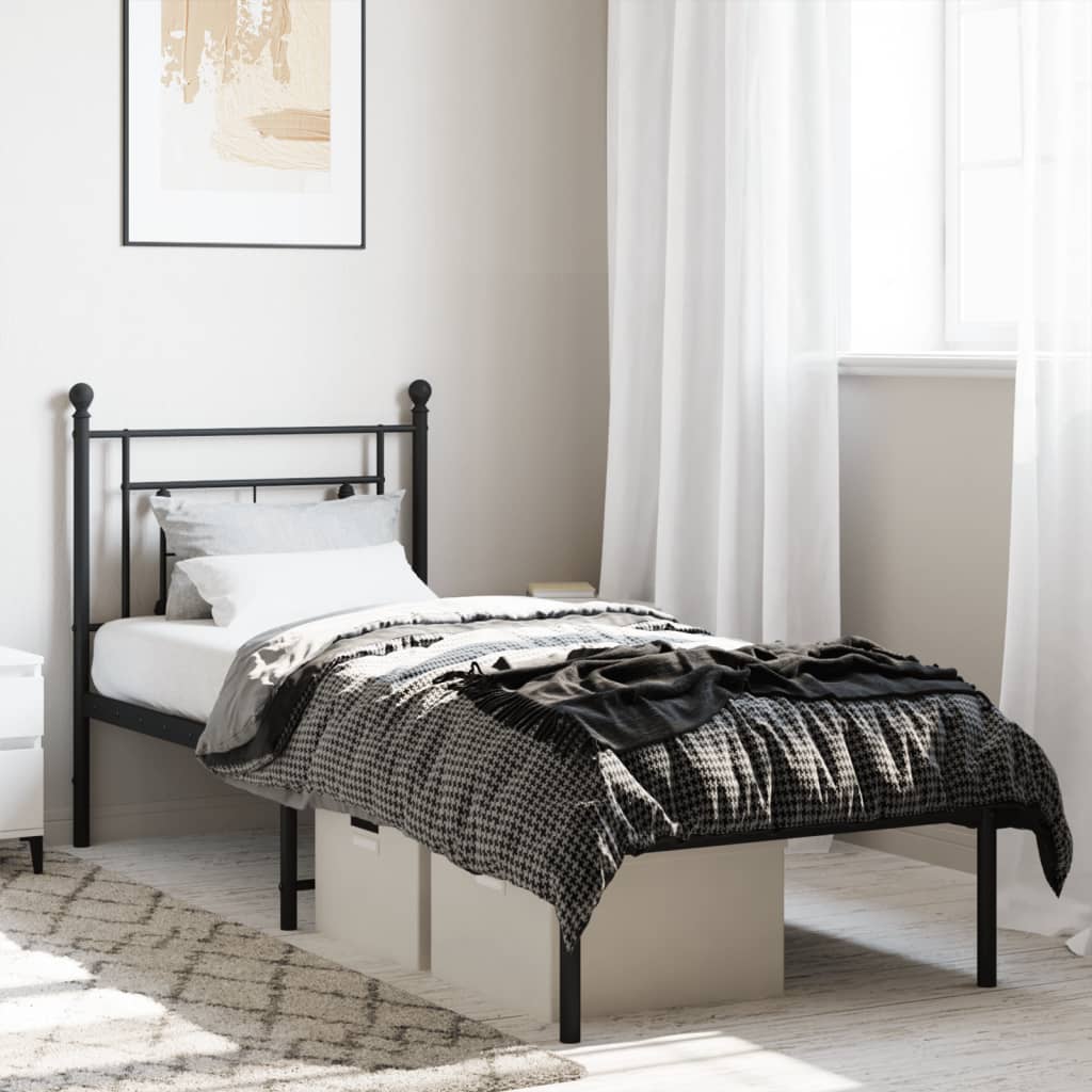 Vidaxl bedframe met hoofdbord metaal zwart 75x190 cm