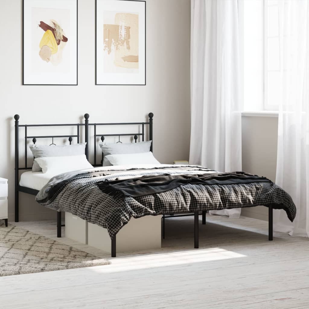 Vidaxl bedframe met hoofdbord metaal zwart 135x190 cm