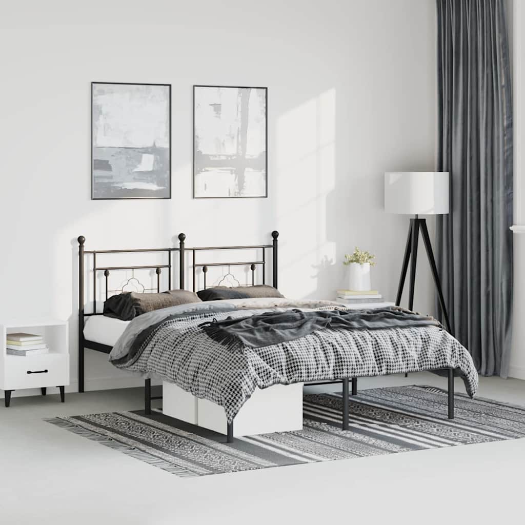 Vidaxl bedframe met hoofdbord metaal zwart 150x200 cm