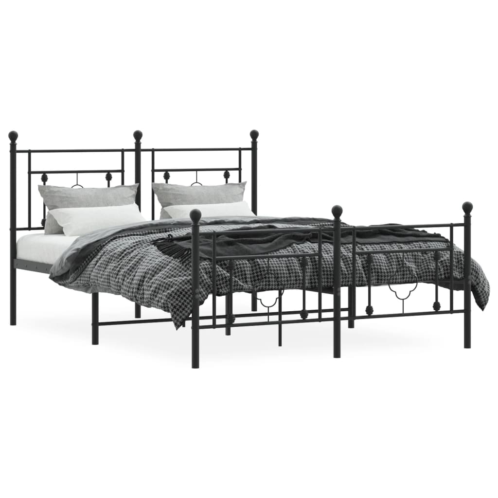 Vidaxl bedframe met hoofd- en voeteneinde metaal zwart 135x190 cm