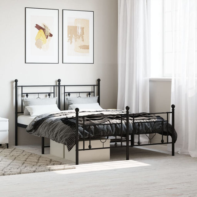 Vidaxl bedframe met hoofd- en voeteneinde metaal zwart 135x190 cm