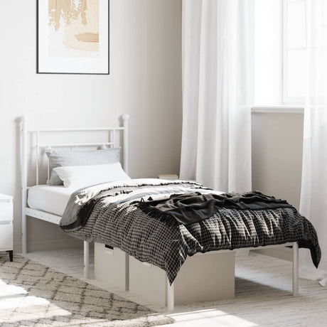 Vidaxl bedframe met hoofdbord zonder matras metaal wit 75x190 cm