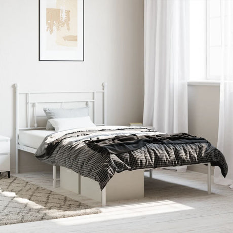 Vidaxl bedframe met hoofdbord metaal wit 107x203 cm