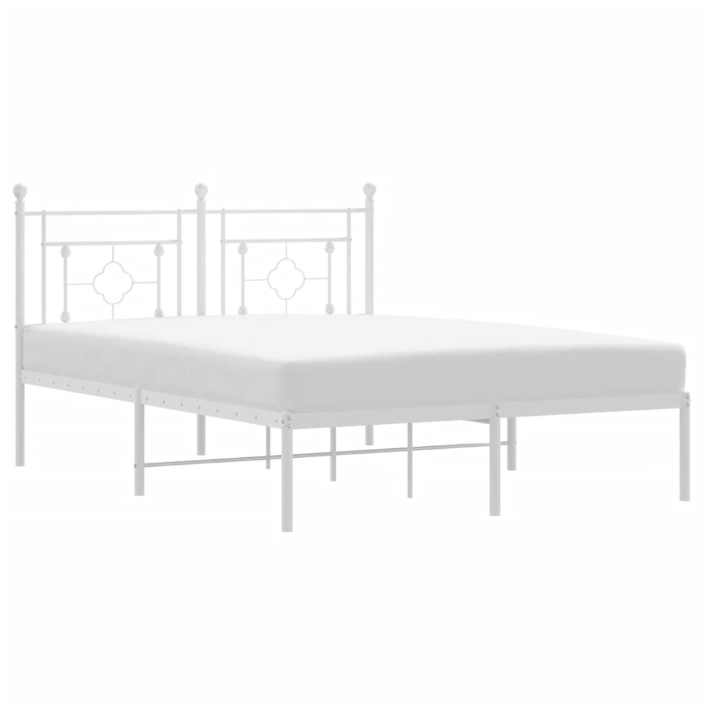 Vidaxl bedframe met hoofdbord metaal wit 135x190 cm
