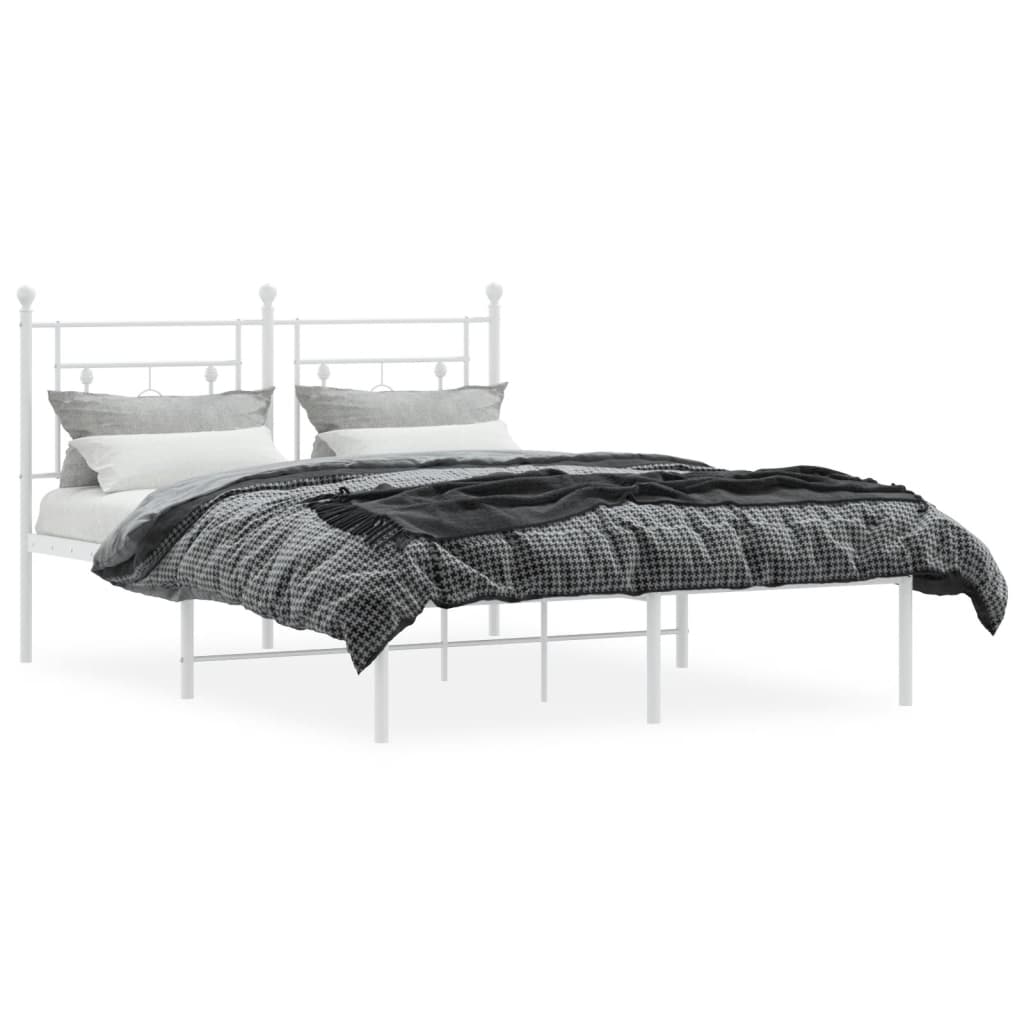 Vidaxl bedframe met hoofdbord metaal wit 135x190 cm
