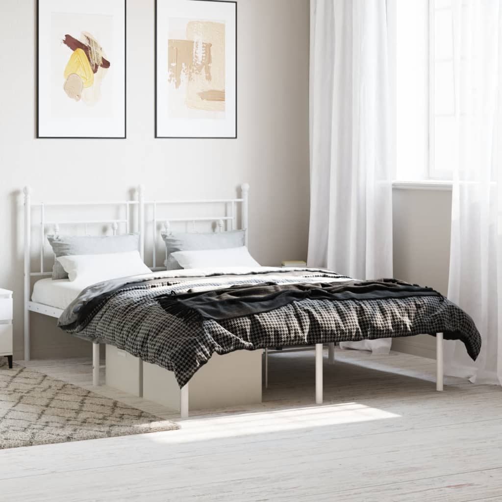 Vidaxl bedframe met hoofdbord metaal wit 135x190 cm