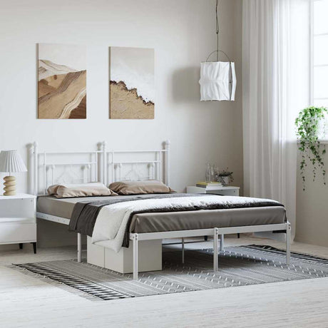 Vidaxl bedframe met hoofdbord metaal wit 150x200 cm