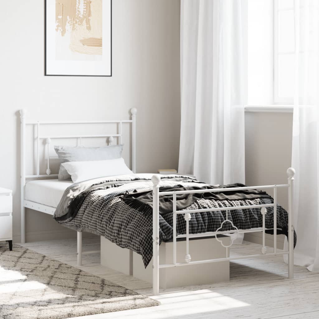 Vidaxl bedframe met hoofd- en voeteneinde metaal wit 100x190 cm