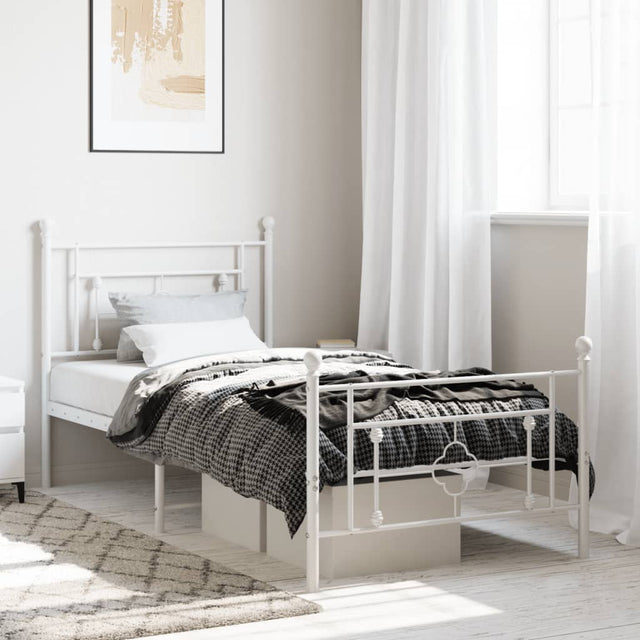Vidaxl bedframe met hoofd- en voeteneinde metaal wit 100x190 cm