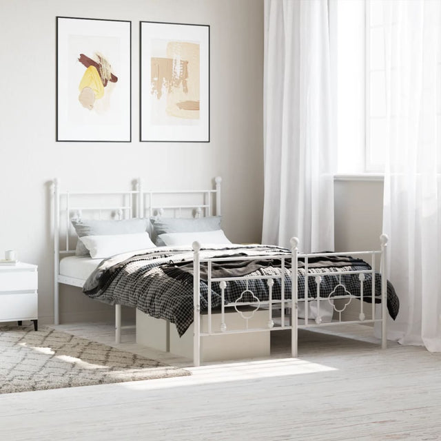 Vidaxl bedframe met hoofd- en voeteneinde metaal wit 120x200 cm