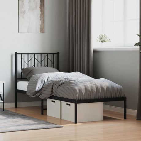 Vidaxl bedframe met hoofdbord metaal zwart 75x190 cm