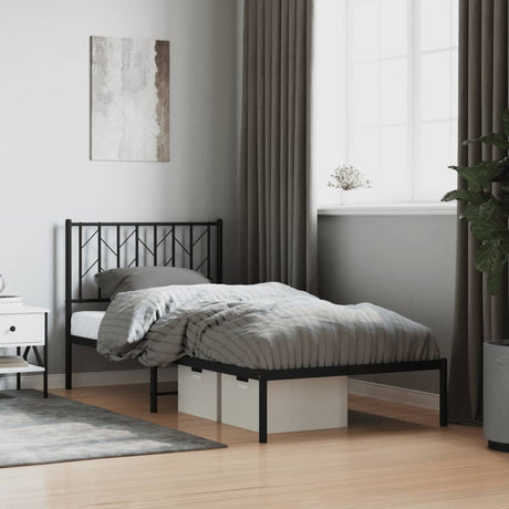 Vidaxl bedframe met hoofdbord metaal zwart 90x200 cm
