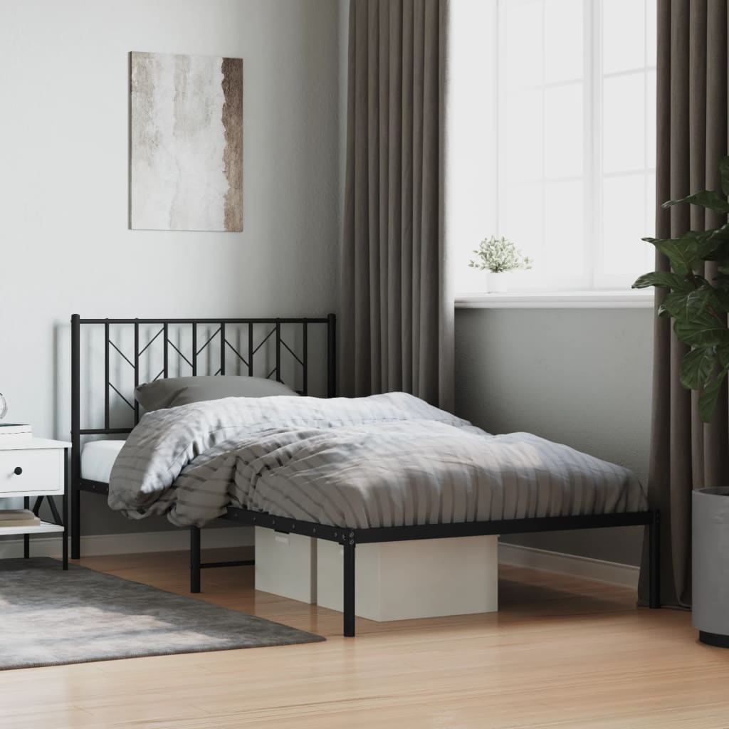 Vidaxl bedframe met hoofdbord metaal zwart 107x203 cm