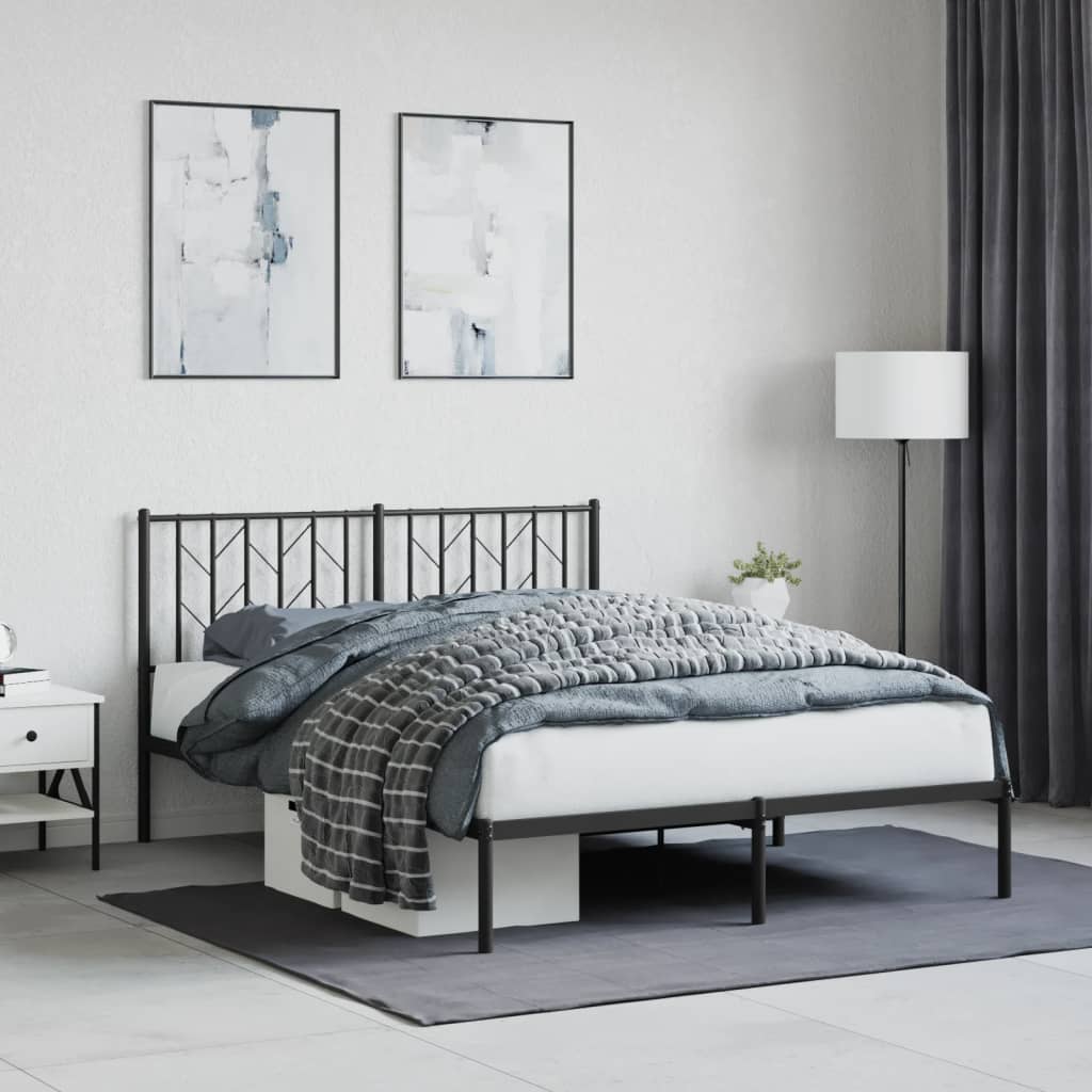 Vidaxl bedframe met hoofdbord metaal zwart 140x190 cm