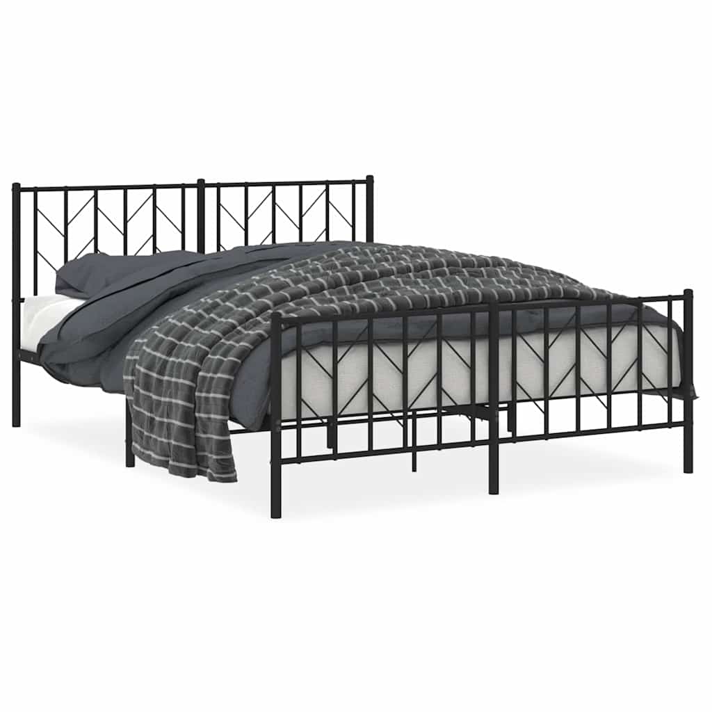 Vidaxl bedframe met hoofd- en voeteneinde metaal zwart 150x200 cm