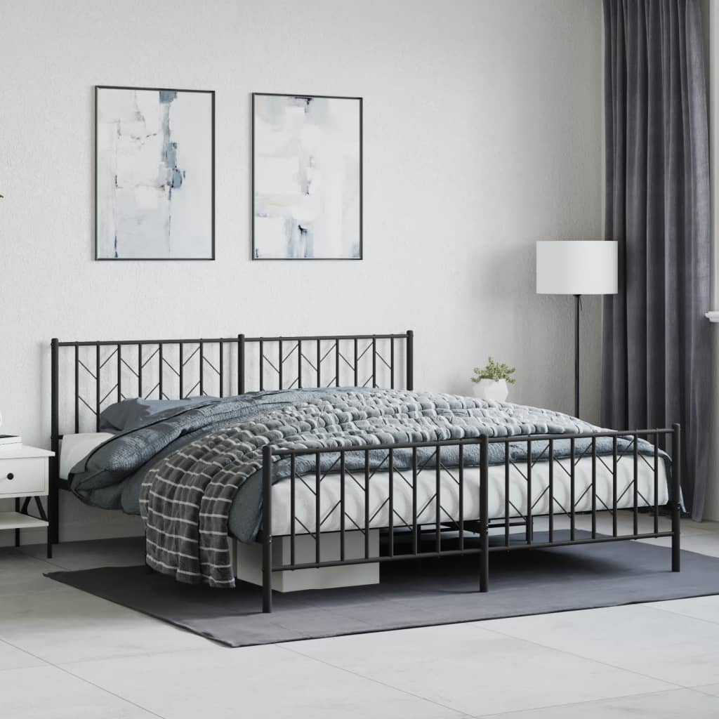 Vidaxl bedframe met hoofd- en voeteneinde metaal zwart 183x213 cm