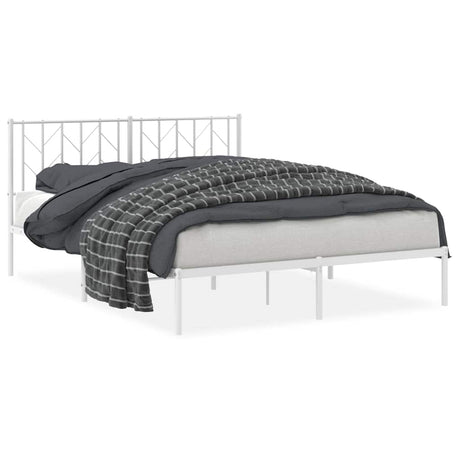 Vidaxl bedframe met hoofdbord metaal wit 150x200 cm
