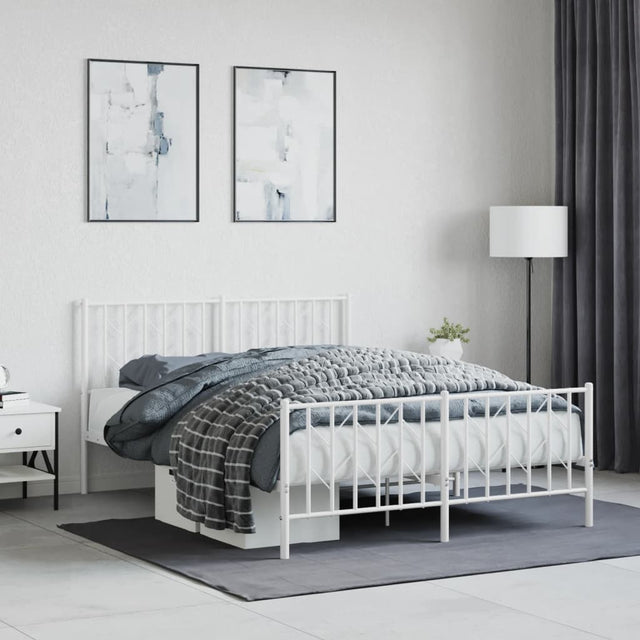 Vidaxl bedframe met hoofd- en voeteneinde metaal wit 140x190 cm