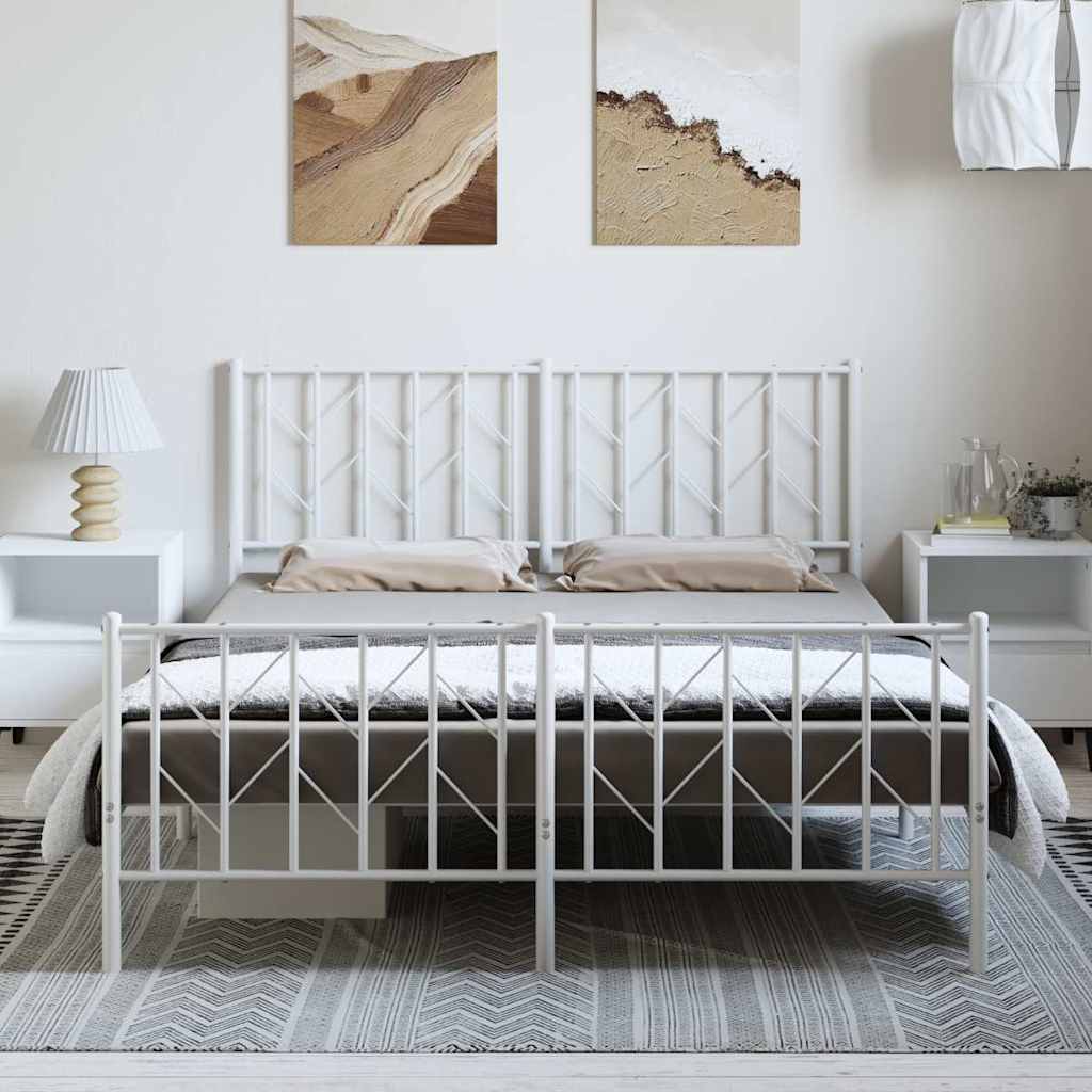 Vidaxl bedframe met hoofd- en voeteneinde metaal wit 150x200 cm