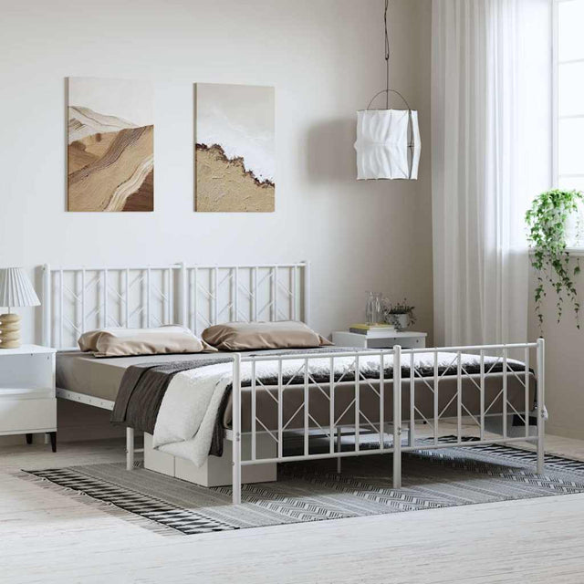 Vidaxl bedframe met hoofd- en voeteneinde metaal wit 150x200 cm