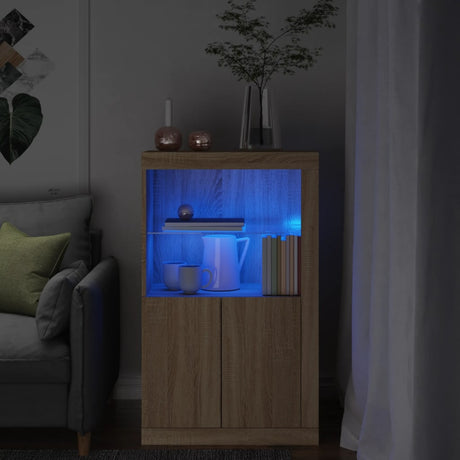 Vidaxl bijzetkast met led-verlichting bewerkt hout sonoma eikenkleurig