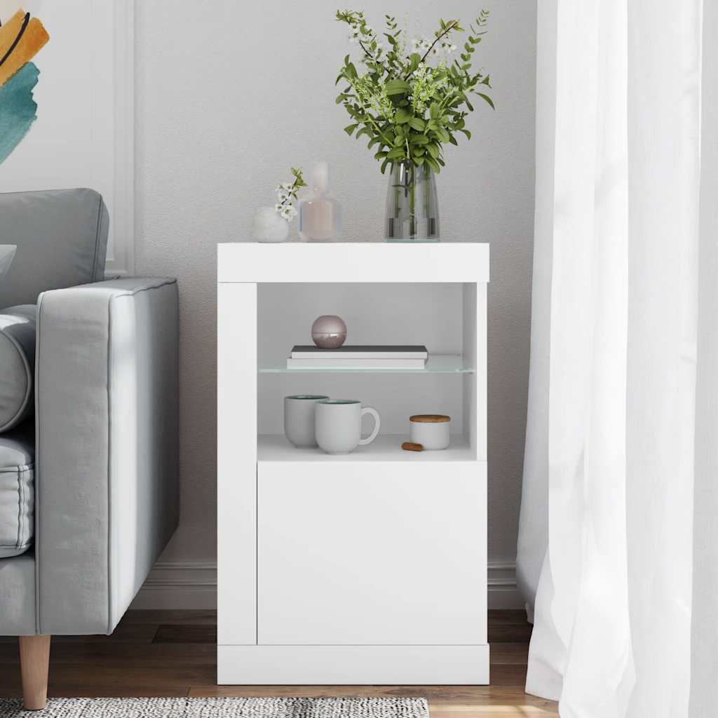 Vidaxl bijzetkast met led-verlichting bewerkt hout wit