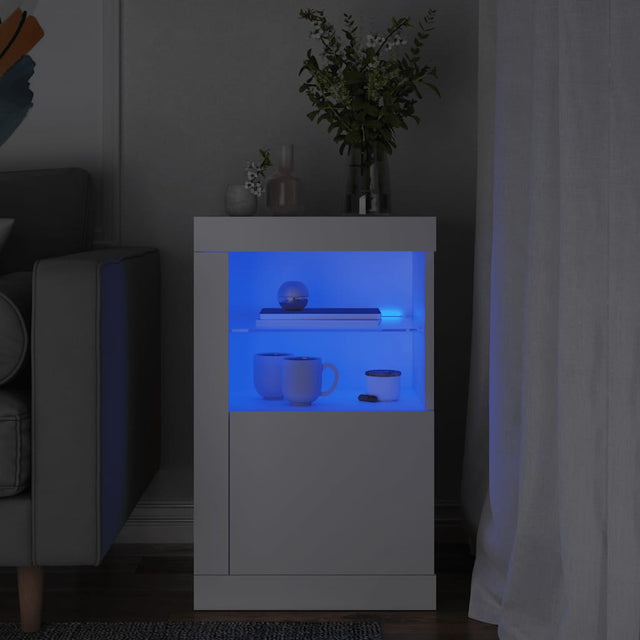 Vidaxl bijzetkast met led-verlichting bewerkt hout wit