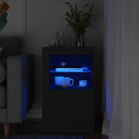 Vidaxl bijzetkast met led-verlichting bewerkt hout zwart