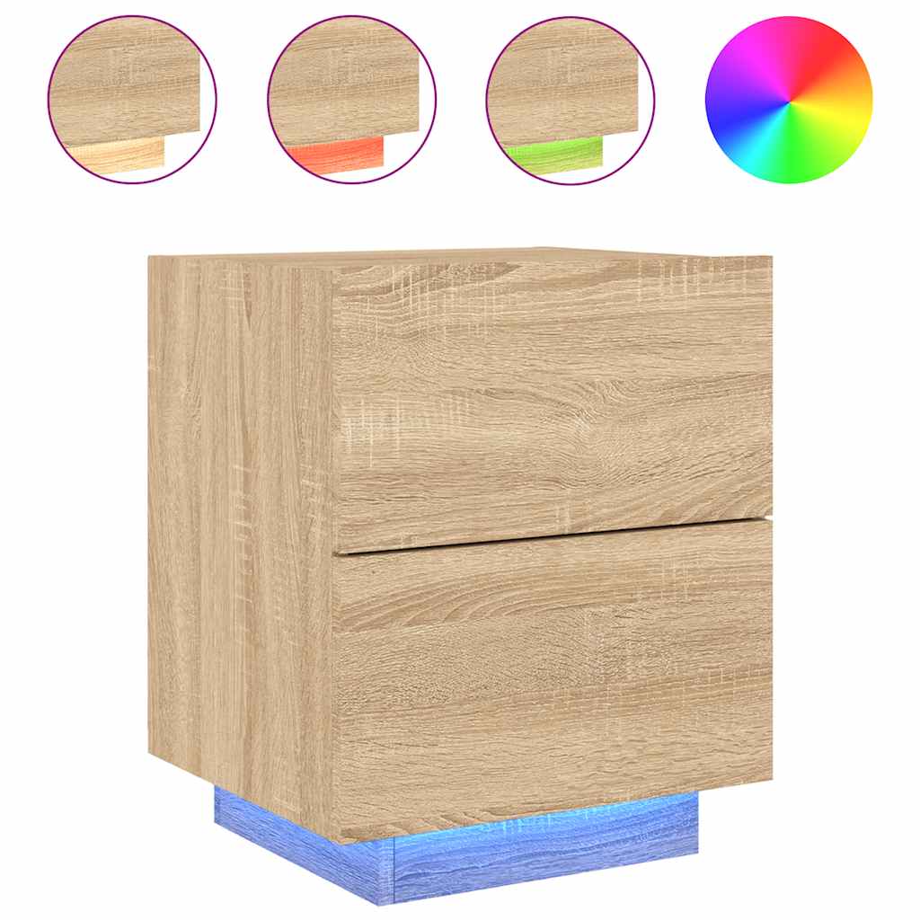 Vidaxl nachtkastje met led-verlichting bewerkt hout sonoma eikenkleur
