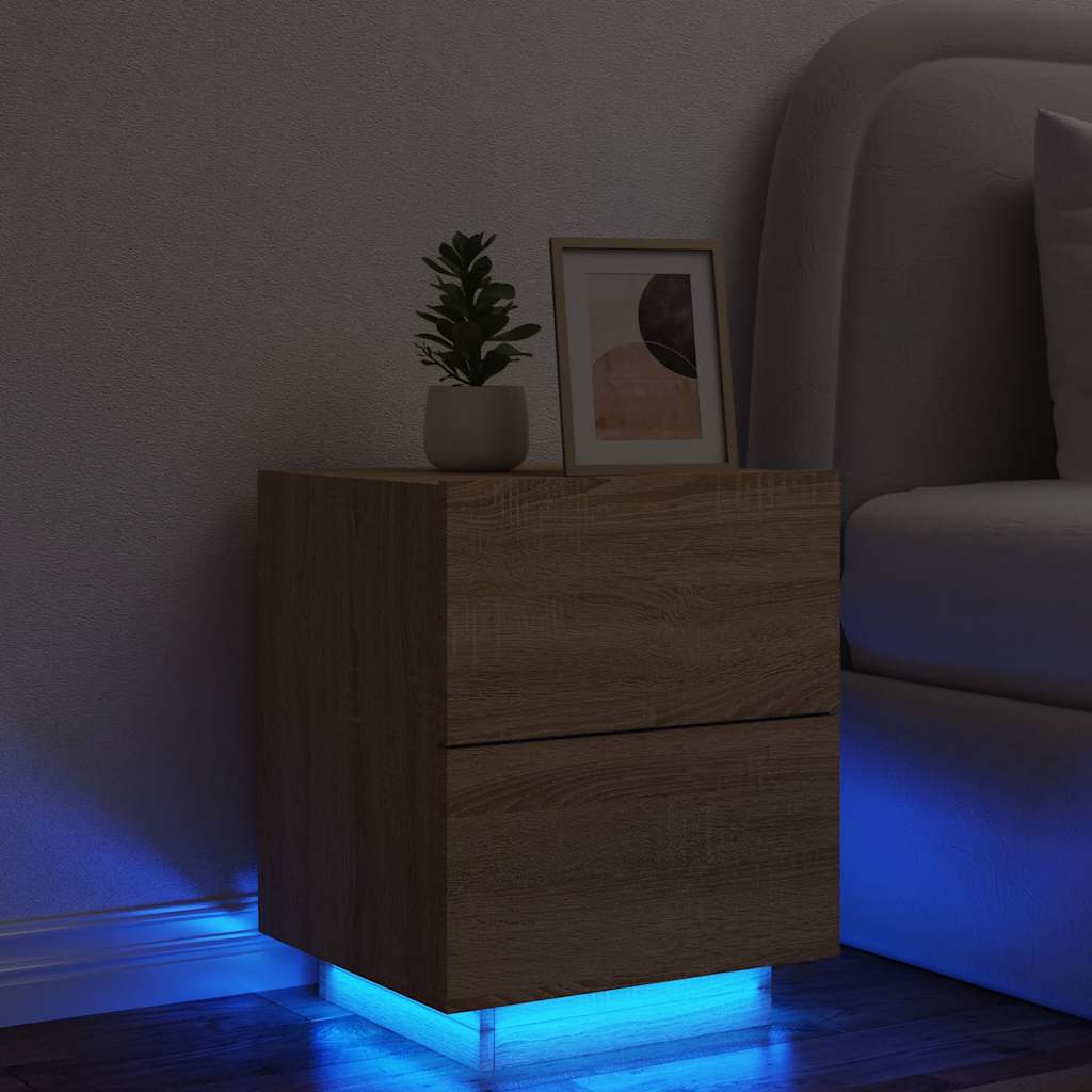 Vidaxl nachtkastje met led-verlichting bewerkt hout sonoma eikenkleur