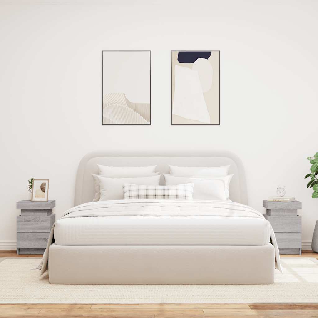 Vidaxl nachtkastjes met led 2 st 35x39x55 cm grijs sonoma eikenkleurig